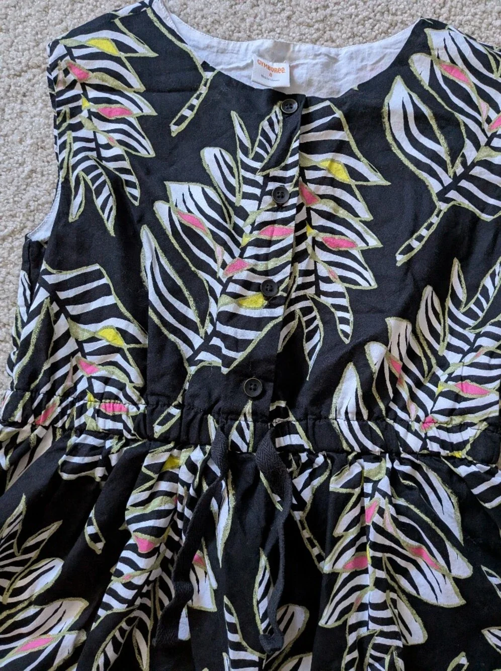Gymboree Black Tropical Leaf Dress with Pink and Yellow Accents